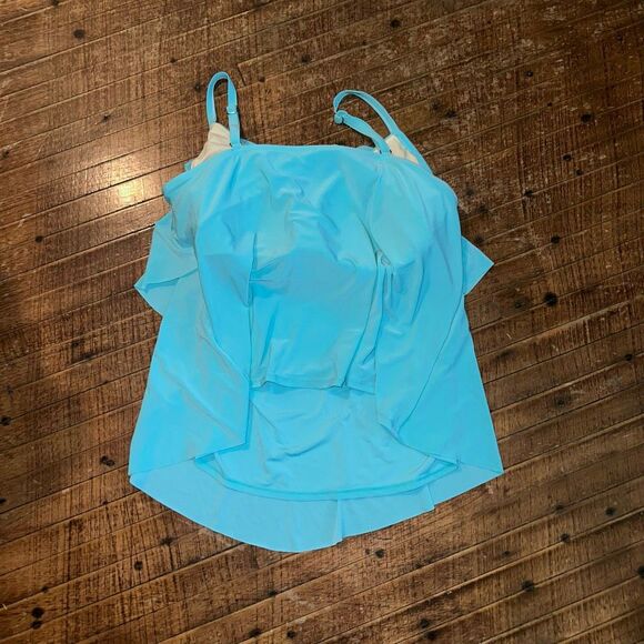 Aqua Green light blue flowy modest one swim tankini top - Picture 2 of 3